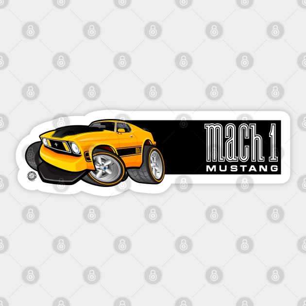 Mach 1 Yellow with Black Stripe Sticker by Goin Ape Studios